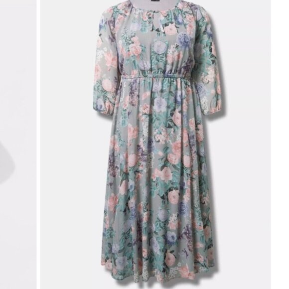 Torrid Tea Length Chiffon Front Tie Dress Floral Print Wedding Guest Size 2X - Picture 1 of 12